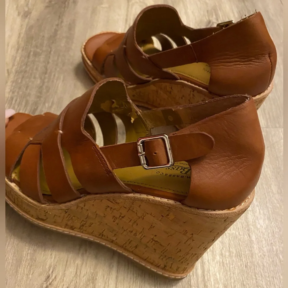 G HBass & Co Wedges Taylor Camel Brown Leather Strappy Platform Cork Heel sz 8M - Picture 16 of 16